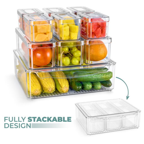10 Pack Clear Stackable Refrigerator Storage Bins with Lids