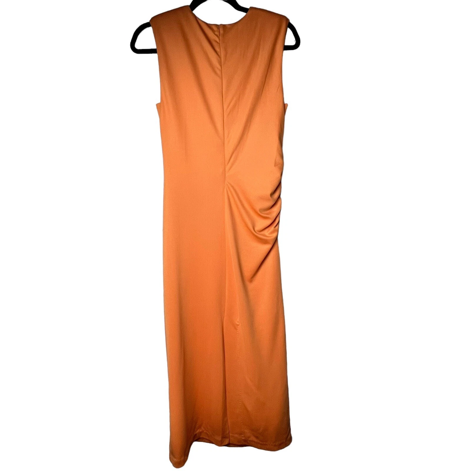 VETEMENTS Abito donna Evereve arancione piccolo rouched midi senza maniche maglia cappuccio spalline