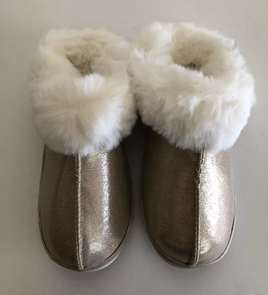 PANTOFOLA D’ORO LC Lauren Conrad pantofole da casa in pelliccia sintetica oro lucido taglia XXL 10 11