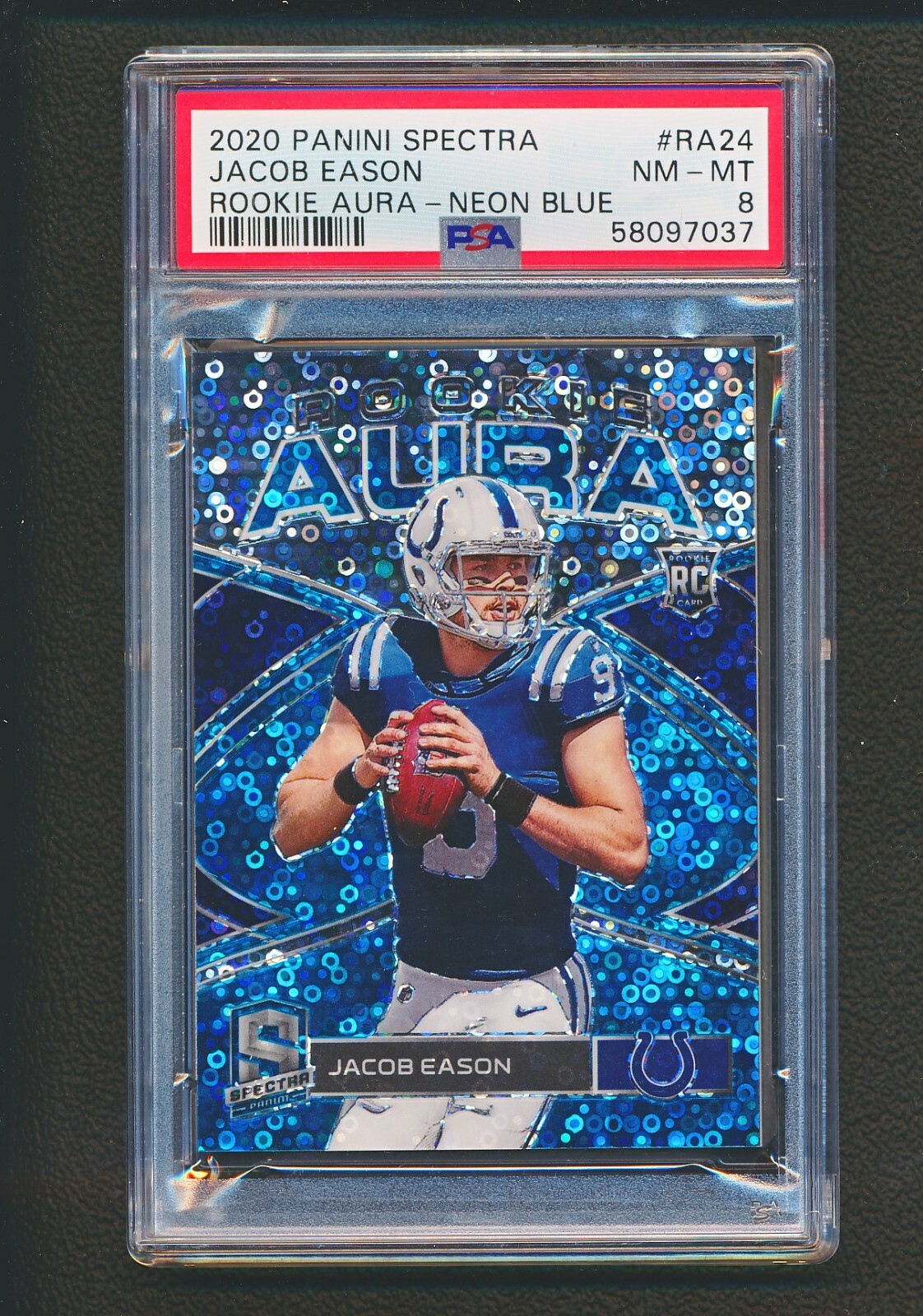 Jacob Eason Panini Spectra Rookie Aura #RA24 Neon Blue