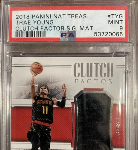 2018-19 NATIONAL TREASURES TRAE YOUNG AUTO PATCH RPA RC SP 39/99 PSA 9 GEM MINT