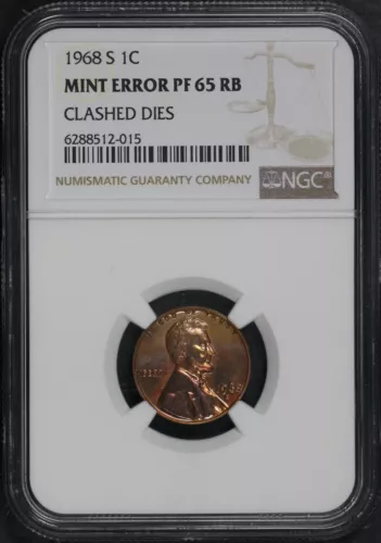 1968-S Lincoln Memorial Cent NGC PF-65 Mint Error Clashed Dies