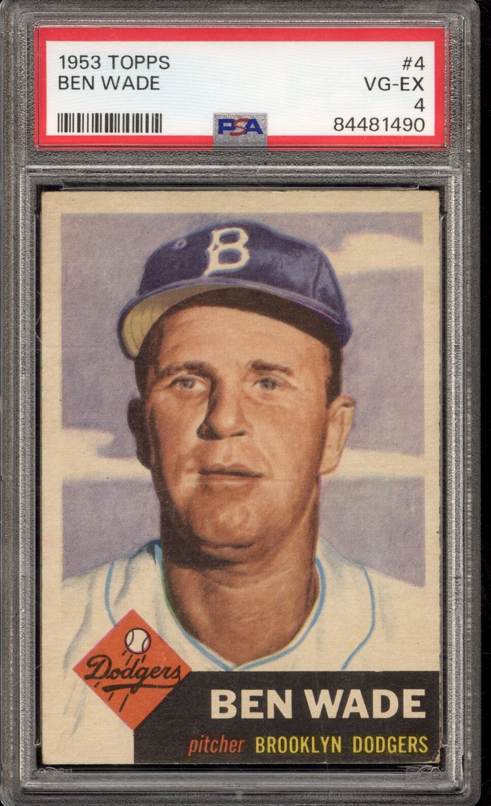 1953 Topps #4 Ben Wade - PSA VG-EX 4 - Brooklyn Dodgers - CENTERED - VSCARDS