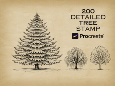 Tattoo Reference Set: 200 Tree & Forest Procreate Stamps | Botanical & Scenery B