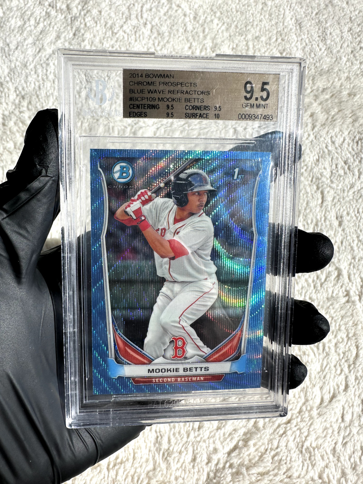 2014 Bowman Prospects Mookie Betts Chrome Blue Wave Refractor BGS 9.5 GEM MINT