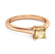Natural Yellow Citrine Gemstone Women Promise Ring Rose Gold Plated Silver
