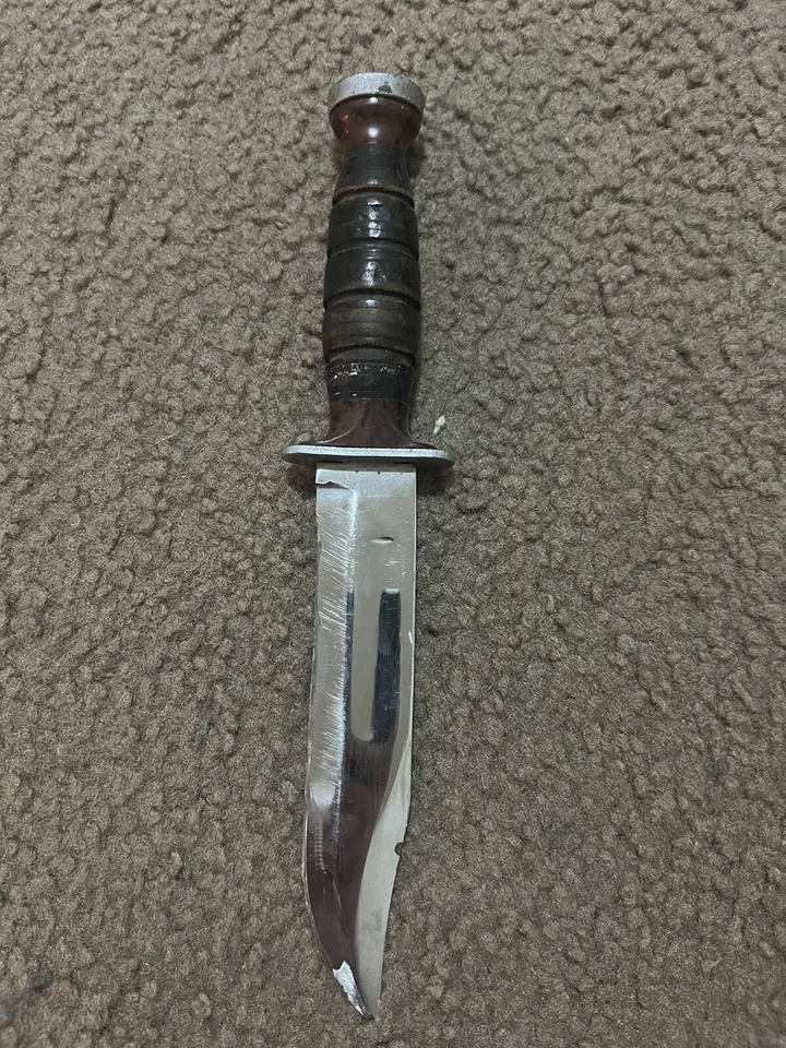 Cuchillo de combate Ka-Bar Olean NY EE. UU. Militar de colección hoja fija funda de cuero Foto 2 de 4