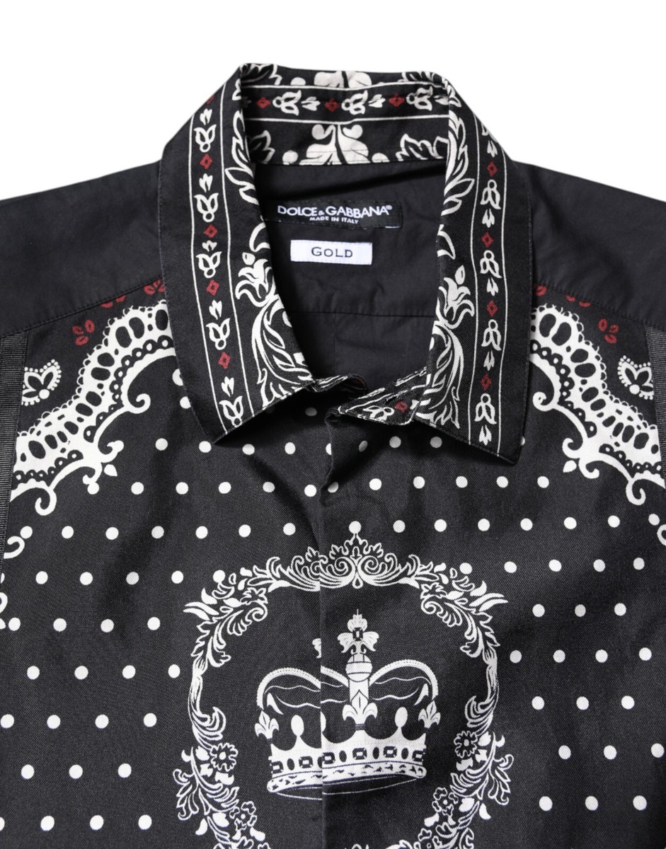 DOLCE & GABBANA Shirt Black White Bandana GOLD Formal Dress