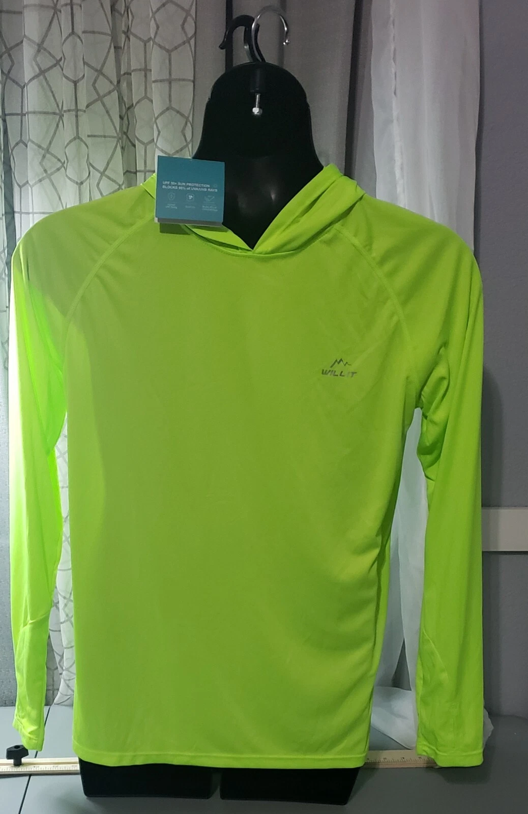 NEW Willit Mens UPF 50+ Sun Protection Hoodie Shirt Long Sleeve Caution Yellow S