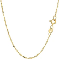 10k Yellow Real Solid Gold Singapore Chain Necklace, 1.5mm (7 Inches)