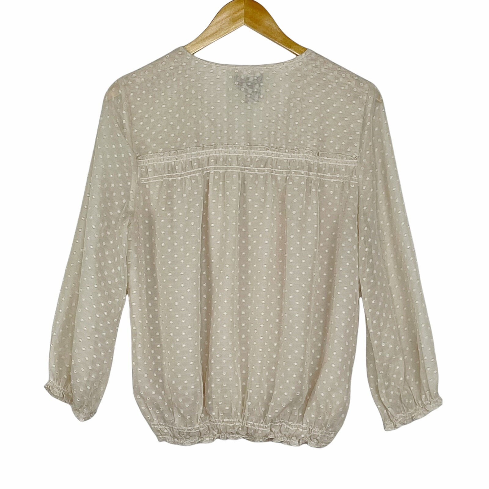 Max Edition Top Blouse Cream Light Tan Polka Dot Swiss Dot Sheer Lined