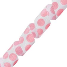 20-Yard 7/8-Inch White Pink Sugar Dots Glitter Grosgrain Ribbon 98805/20