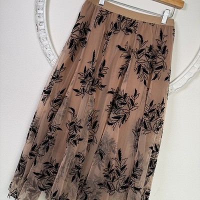 Whimsical Velvet Flower Mesh Tulle Skirt Fairy Midi A Line Nude Tutu Chicwish M
