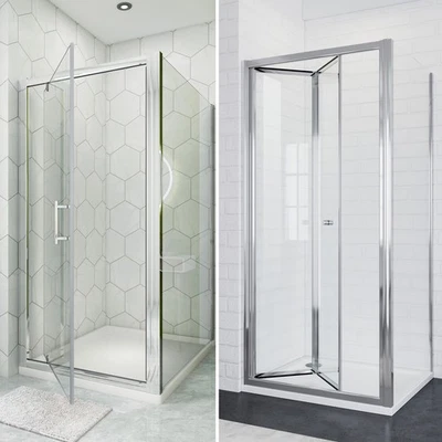 ELEGANT Bi fold Pivot Shower Enclosure Door Glass Screen Walk In Cubicle Panel and Tray