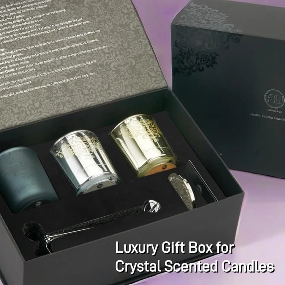 Juego de regalo de velas perfumadas de lujo – 3 velas de aromaterapia de soja y cera de abejas de cristal Foto 2 de 4