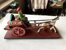 Andalusien Pferdefuhrwerk - Holz/Keramik - Pferd mit Wagen - 2 Figuren - 33 cm