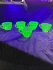 5 Vintage Federal Green Depression Glass Colonial Fluted Rope Cups Uranium