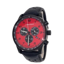 Audi Sport Quartz Watch Leather Red Black Analog Used