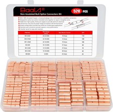 520 PCS 26-8 Gauge Non Insulated Butt Connectors Kit Pure Copper Marine Grade
