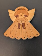 Handcrafted Wooden Angel Wall Art Decor Art Brown Tan Dated 2005 VGC