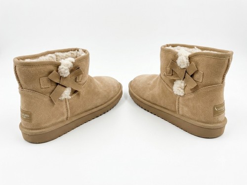 Koolaburra by UGG Victoria Short Boots Womens 8 Tan Chestnut Suede Bow Fur Lined