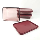 3 Vintage Pyrex Cranberry Visions Glassware 9x7x3 Containers + Lids Set 3 #7211