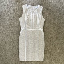 Calvin Klein Graphic Tan/White with Whit line Sleeveless Sheath Dress Size 8