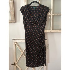 Black and tan polka-dot Lauren Ralph Lauren faux-wrap dress size 4