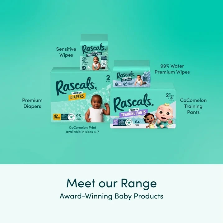Rascals Premium Absorbent Baby Diapers Size 1, 38 Count