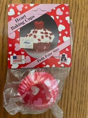 Baking Cups Red Paper w/ White Pink Hearts Mini Size Petit Four Size 75/pkg