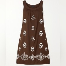 Karen Kane Brown Silk Sleeveless Dress White Floral Print NWT Size Medium