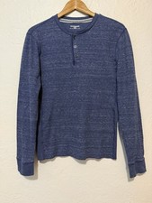Express Men  s Medium Waffle Knit Henley Shirt Long Sleeve Blue Marl Top