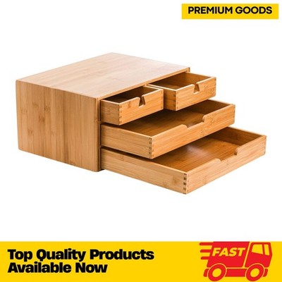 Bamboo Desk Organizer, Natural Bamboo Desktop Storage Box with 4 Drawers