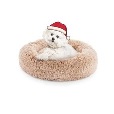 24 Inch Donut Bed for Dogs, Calming, Brown, Washable, Plush Fur Dog Cuddle Bed