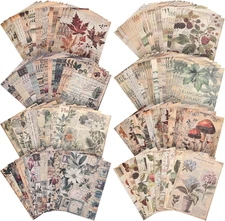 120 Sheets Vintage Botanical Scrapbook Paper Set, Journaling Scrapbooking Suppli