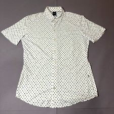 Hugo Boss Sharp Fit Shirt Mens Medium White Triangle Printed Stretch Button Up
