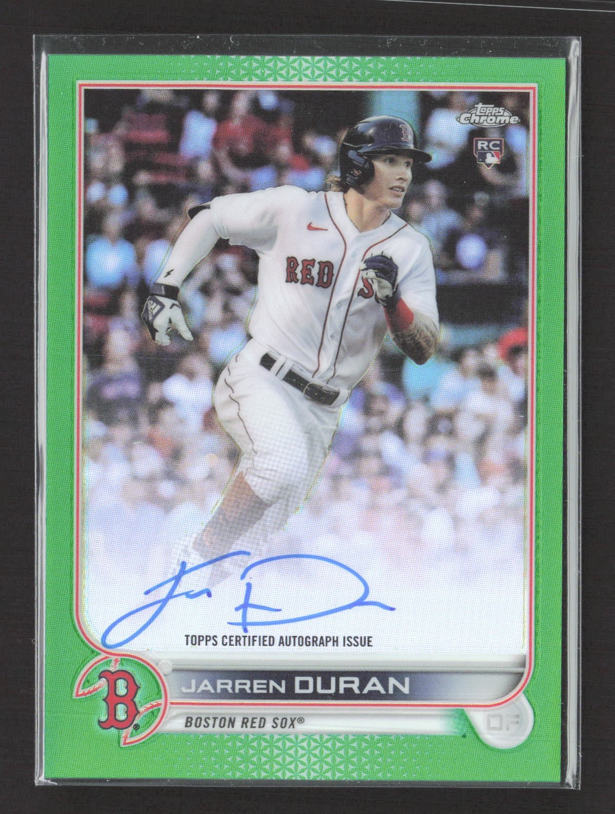2022 Topps Chrome Rookie Auto Jarren Duran #RA-JD Green Refractor /99