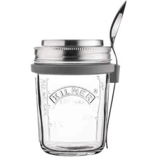 Kilner Breakfast Jar Set 0.35L Glass Overnight Oats Container Spoon & Lid Holder