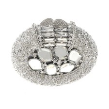 Silver Tone Alloy Metal Crystal Rhinestone Clutch Evening Bag HB6292-SCL