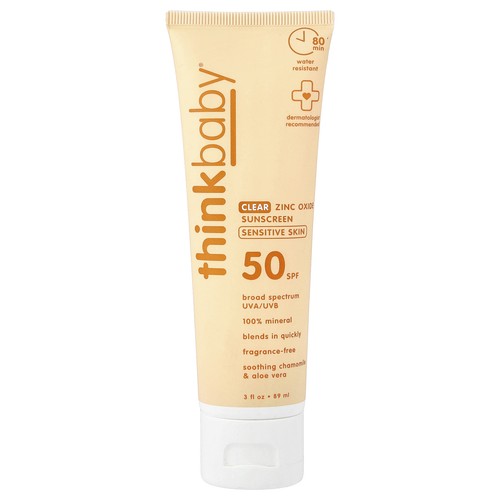 Think Baby®, Clear Zinc Oxide Sunscreen, Sensitive Skin, SPF 50, Fragrance Free,
