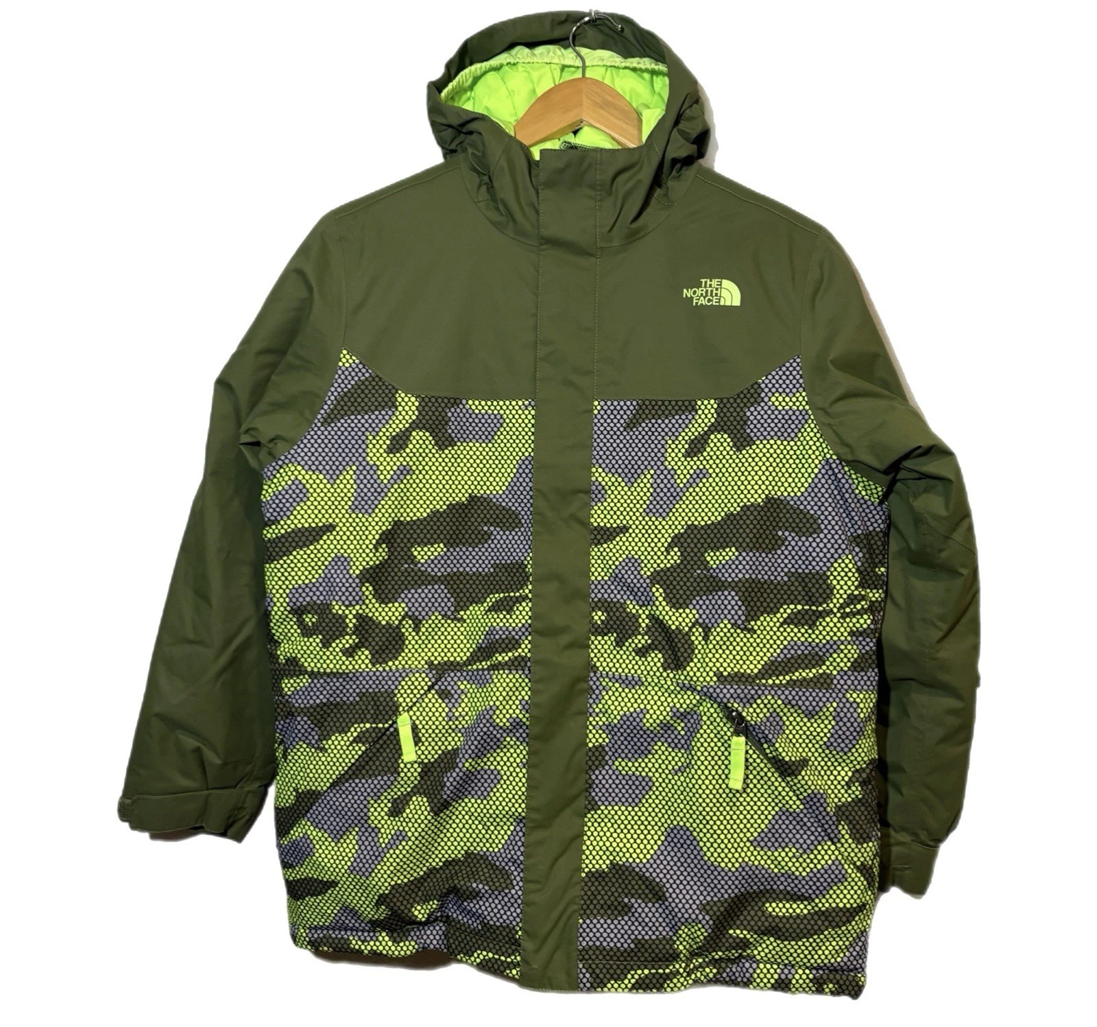 The North Face Jacket Youth Boys L 14/16 Green Puffer Packable Reversible Hood