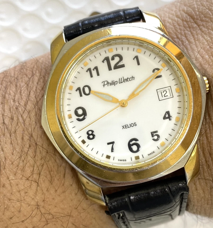 Vintage Philip Watch XELIOS Quartz Men's Watch 41mm White Dial Date Swiss Gold - Image 2 of 4