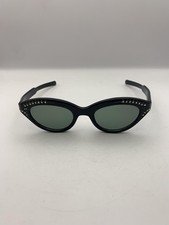 DEPOSE FRANCE Sunglasses Womens Black Cat Eye Green Tinted Crystal Accents