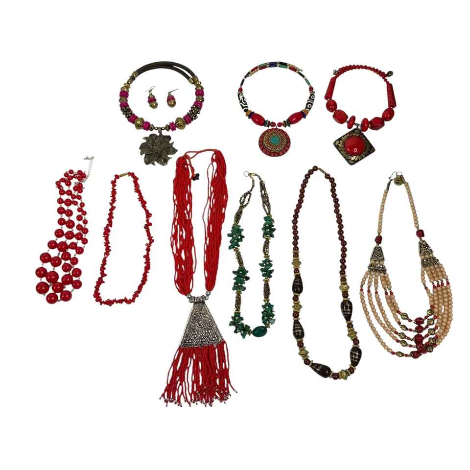 Lote de 10 piezas llamativas collares de joyería gargantillas con cuentas rojas gruesas