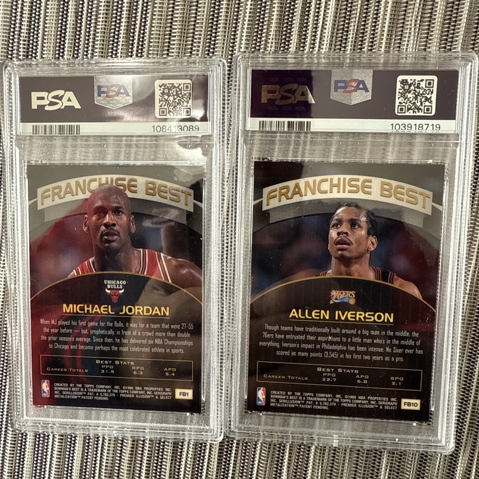 1998-99 Bowman's Best Lot Michael Jordan/Allen Iverson #FB1 and FB10 Both PSA 8! - Image 2 of 4