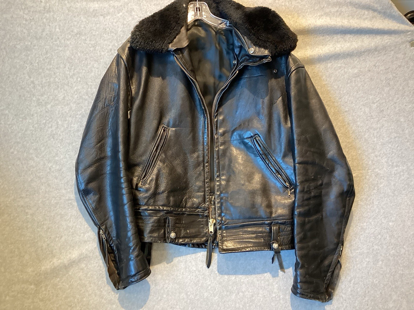 Vintage Cal Leather Jacket  CHP 60s Black Motorcycle LAPD Patrol Coat L/ XL