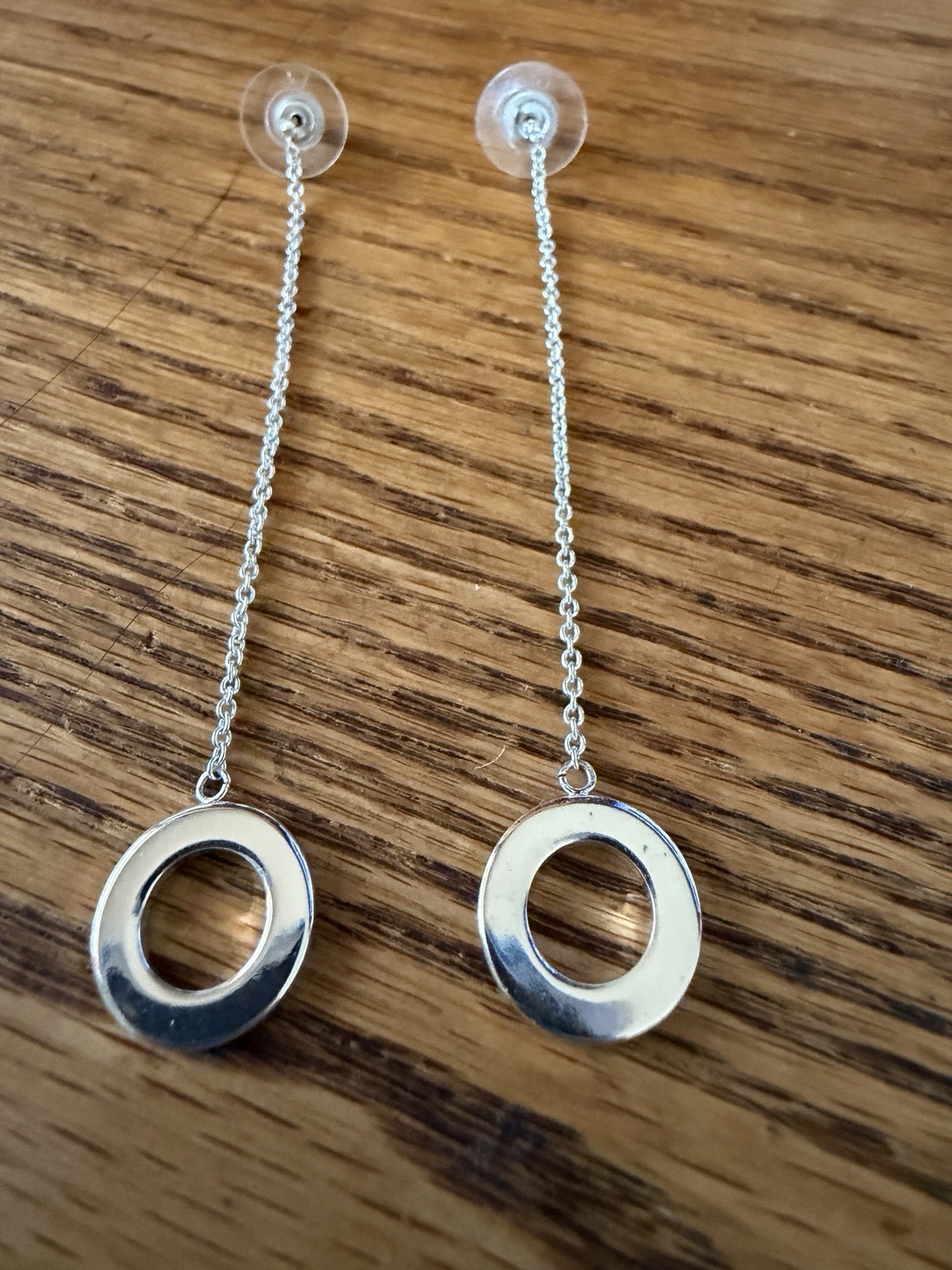Circle Dangle Long Drop Earrings - Silver - image 1
