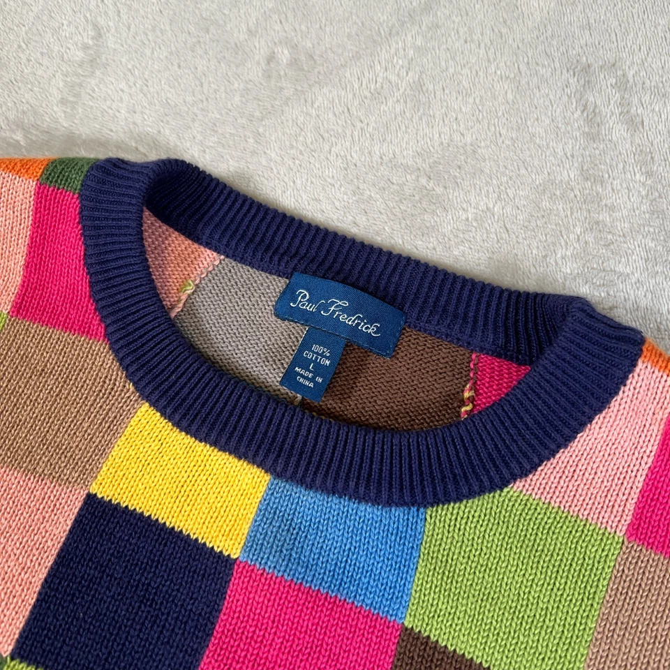 Paul Fredrick Sweater Men's Large Multicolor Patchwork Knit Long Sleeve Casual - Image 4 of 4
