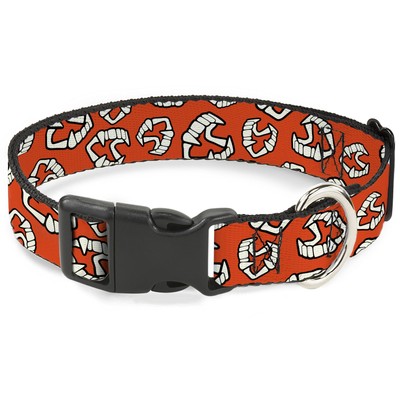 Plastic Clip Collar Wax Fangs Scattered Red/White WIDE-Medium 16-23'' (US IMPORT)