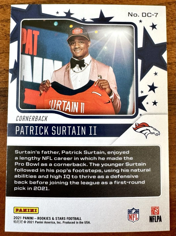 2021 Panini Rookies & Stars - Draft Class (Insert) Patrick Surtain II #DC-7 (RC) - Image 2 of 2
